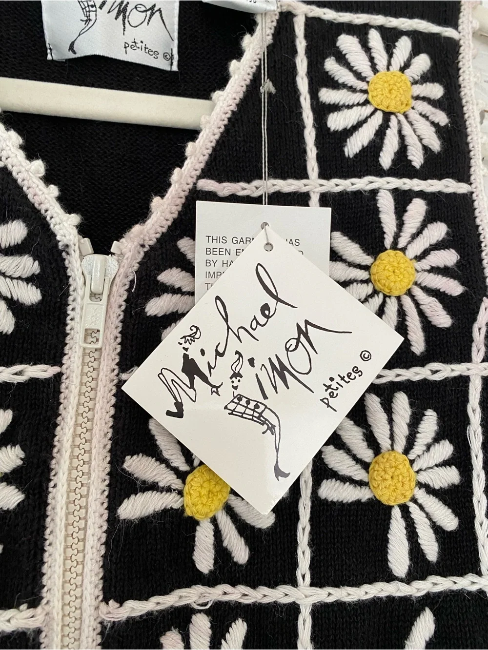 Rare VTG 1996 Michael Simon Petites Daisy Zip Front Sweater Vest Art to Wear NWT